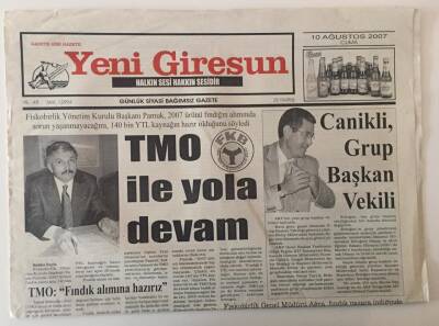 Yeni Giresun Gazetesi 10 Ağustos 2007 - Canikli Grup Başkan Vekili , TMO İle Yola Devam GZ31175 - 1