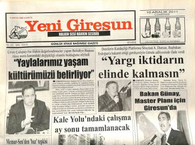 Yeni Giresun Gazetesi 10 Aralık 2011 - Yargı İktidarın Elinde Kalmasın GZ108922 - 1