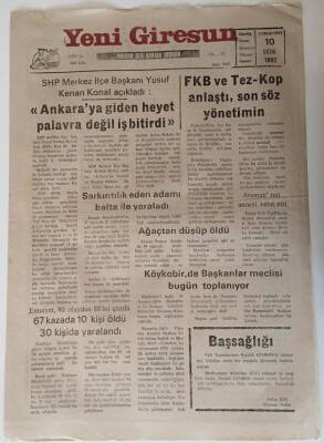 Yeni Giresun Gazetesi 10 Ekim 1992 - FKB Ve Tez- Kop Anlaştı , Son Söz Yönetim GZ28698 - 1