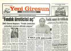 Yeni Giresun Gazetesi 10 Ekim 2006 - Fındık Üreticisi Aç GZ101928 - 1