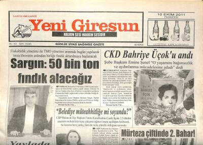 Yeni Giresun Gazetesi 10 Ekim 2011 - Belediye Parkları Düzenliyor GZ108901 - 1