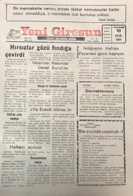 Yeni Giresun Gazetesi 10 Eylül 1994Hırsızlar Gözü Fındığa Çevirdi GZ30031 - 1