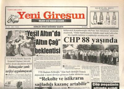 Yeni Giresun Gazetesi 10 Eylül 2011 - CHP 88 Yaşında GZ108959 - 1
