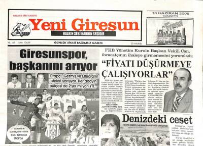 Yeni Giresun Gazetesi 10 Haziran 2006 - Giresunspor Başkanını Arıyor GZ108617 - 1