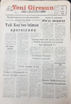 Yeni Giresun Gazetesi 10 Kasım 1992 Vali Koçtan Lojman Operasyonu GZ26046 - 1