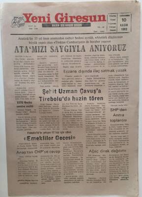 Yeni Giresun Gazetesi 10 Kasım 1993 - Atamızı Saygıyla Anıyoruz GZ31055 - 1