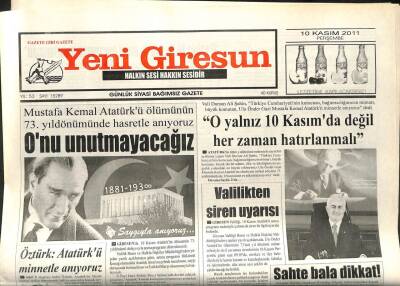Yeni Giresun Gazetesi 10 Kasım 2011 - Valilikten Siren Uyarısı GZ108874 - 1