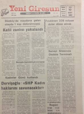Yeni Giresun Gazetesi 10 Mart 1992 - Katil Zanlısı Yakalandı GZ34573 - 1