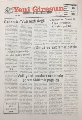 Yeni Giresun Gazetesi 10 Mart 1993 Özdemir Vali Hızlı Değil GZ25501 - 1