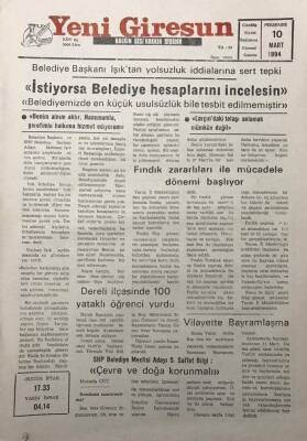 Yeni Giresun Gazetesi 10 Mart 1994Fındık Zararları İle Mücadele Dönemi Başlıyor GZ30101 - 1