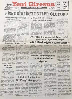 Yeni Giresun Gazetesi 10 Mayıs 1996 Anavatan İl Başkanı Ali Kara Çeşitli Konularda Açıklama Yaptı GZ30476 - 1