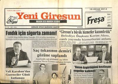 Yeni Giresun Gazetesi 10 Ocak 2014 - Fındık İçin Sigorta Zamanı GZ101936 - 1