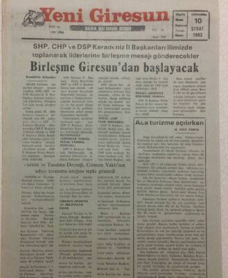 Yeni Giresun Gazetesi 10 Şubat 1993 - Birleşme Giresundan Başlayacak GZ34621 - 1