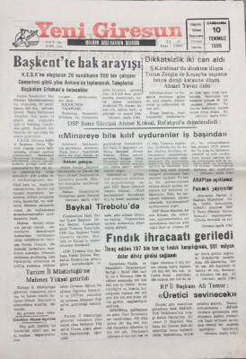 Yeni Giresun Gazetesi 10 Temmuz 1996- Baykal Tireboluda GZ14022 - 1