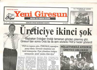 Yeni Giresun Gazetesi 10 Temmuz 2006 - Üreticiye İkinci Şok GZ108570 - 1