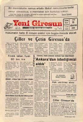 Yeni Giresun Gazetesi 11 Ağustos 1995 - Fındık Taban Fiyatı 80 Bin Lira GZ79312 - 1