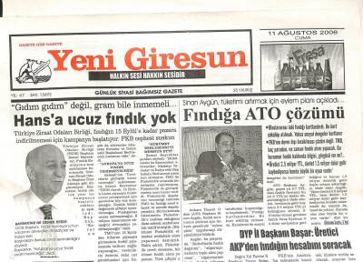Yeni Giresun Gazetesi 11 Ağustos 2006 - Fındığa ATO Çözümü GZ108598 - 1