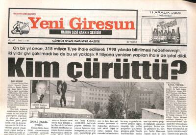 Yeni Giresun Gazetesi 11 Aralık 2006 - Tökez Çare Sol İktidar GZ107968 - 1