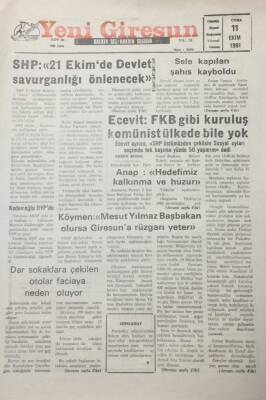 Yeni Giresun Gazetesi 11 Ekim 1991 EcevitFKB Gibi Kuruluş Komünist Ülkede Bile Yok GZ25630 - 1