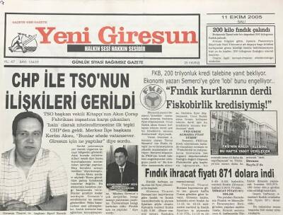 Yeni Giresun Gazetesi 11 Ekim 2005 Kerim Aksu Bunlar Sözde Vatansever Giresun İçin Ne Yaptılar GZ30202 - 1