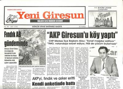 Yeni Giresun Gazetesi 11 Ekim 2006 - AKP Giresunu Köy Yaptı GZ107918 - 1