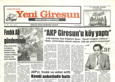 Yeni Giresun Gazetesi 11 Ekim 2006 - Fındık AB Gündeminde GZ101927 - 2