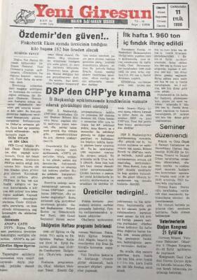 Yeni Giresun Gazetesi 11 Eylül 1996 Fiskobirlik Ekim Ayında Üreticinin Fındığını Kilo Başına 182 Bin Liradan Alacak GZ30512 - 1