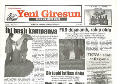 Yeni Giresun Gazetesi 11 Eylül 2006 - CHP 83 Yaşında Baykal Seçim Çağrısı Yaptı GZ107831 - 1