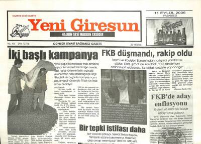 Yeni Giresun Gazetesi 11 Eylül 2006 - İki Başlı Kampanya GZ101855 - 2