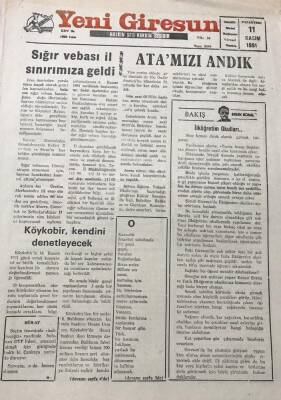 Yeni Giresun Gazetesi 11 Kasım 1991 Sınır Vebası Sınırımıza GeldiGZ30276 - 1