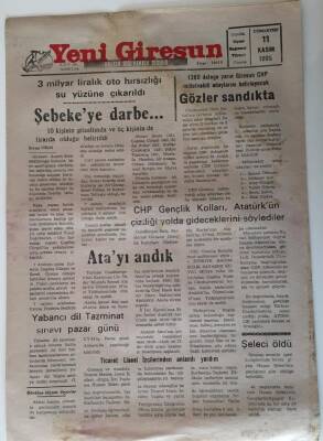 Yeni Giresun Gazetesi 11 Kasım 1995 - Gözler Sandıkta , Atayı Andık GZ28714 - 1