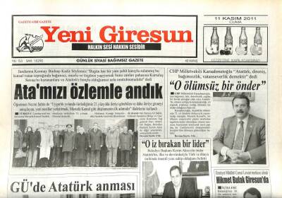 Yeni Giresun Gazetesi 11 Kasım 2011 - Atamızı Özlemle Andık GZ108872 - 1