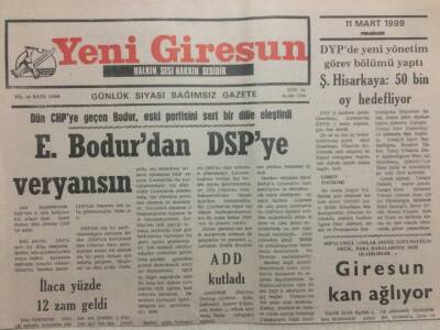 Yeni Giresun Gazetesi 11 Mart 1999 - Giresun Kan Ağlıyor GZ34682 - 1