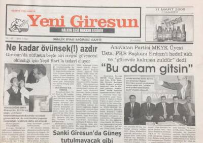 Yeni Giresun Gazetesi 11 Mart 2006 Işık AhmetYunanistanda Türklere Baskı Yapılıyor GZ30907 - 1