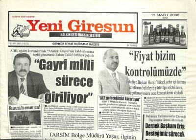 Yeni Giresun Gazetesi 11 Mart 2008 - Gayri Milli Sürece Giriliyor GZ101947 - 1