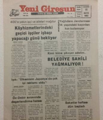 Yeni Giresun Gazetesi 11 Mayıs 1992 - Belediye Sahili Yağmalanıyor GZ34690 - 1