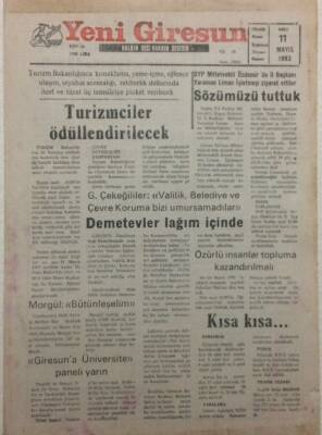 Yeni Giresun Gazetesi 11 Mayıs 1993 - Turizmciler Ödüllendirilecek GZ32121 - 1