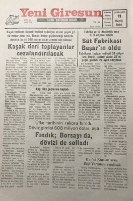 Yeni Giresun Gazetesi 11 Mayıs 1994 Giresun Süt Fabrikasını Yavuz Selim Başar Aldı GZ30165 - 1