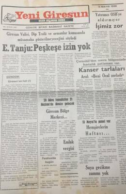 Yeni Giresun Gazetesi 11 Mayıs 1999 Kanser Tarlaları GZ25652 - 1