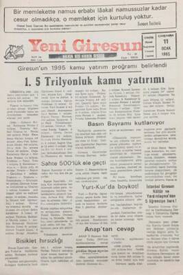 Yeni Giresun Gazetesi 11 Ocak 1995 Yurt-Kurda Boykot GZ30797 - 1