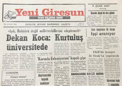 Yeni Giresun Gazetesi 11 Ocak 2001 Hayvancılık Teşvik Bekliyor GZ30310 - 1