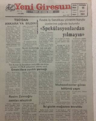 Yeni Giresun Gazetesi 11 Şubat 1993 - Spekülasyonlardan Yılmayın GZ34620 - 1