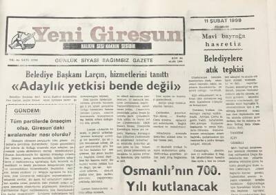 Yeni Giresun Gazetesi 11 Şubat 1999 Mavi Bayrağa Hasretiz GZ30192 - 1