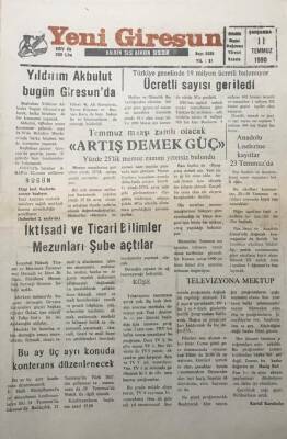 Yeni Giresun Gazetesi 11 Temmuz 1990 Yıldırım Akbulut Bugün Giresunda GZ30127 - 1