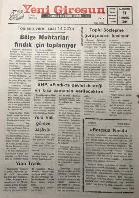 Yeni Giresun Gazetesi 11 Temmuz 1994 Yeni Vali Göreve BaşlıyorGZ30170 - 1