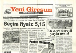 Yeni Giresun Gazetesi 11 Temmuz 2007 - Seçim Fiyatı5,15 YTL GZ101771 - 1