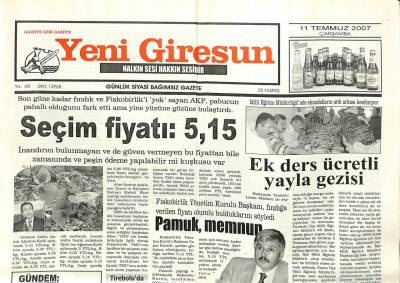 Yeni Giresun Gazetesi 11 Temmuz 2007 - Seçim Fiyatı5,15 YTL GZ101771 - 2