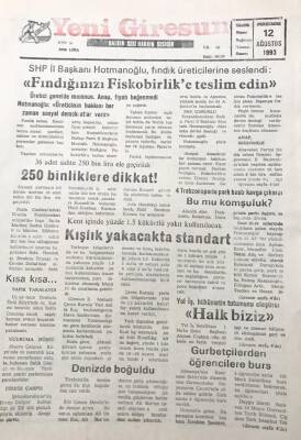 Yeni Giresun Gazetesi 12 Ağustos 1993 36 Adet Sahte 250 Bin Lira Ele Geçirildi GZ30287 - 1