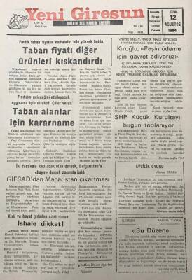 Yeni Giresun Gazetesi 12 Ağustos 1994 Fındığın Geleceğini Etkileyecek Uygulama İçin Direktifi Tansu Çiller Verdi GZ30017 - 1