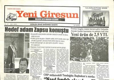 Yeni Giresun Gazetesi 12 Ağustos 2006 - Hedef Adam Zapsu Konuştu GZ101897 - 1
